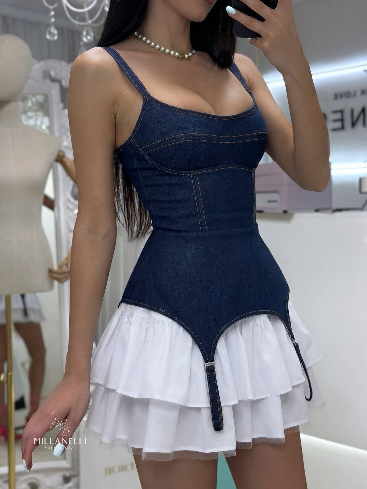 Set of denim top and white skirt - Image 4