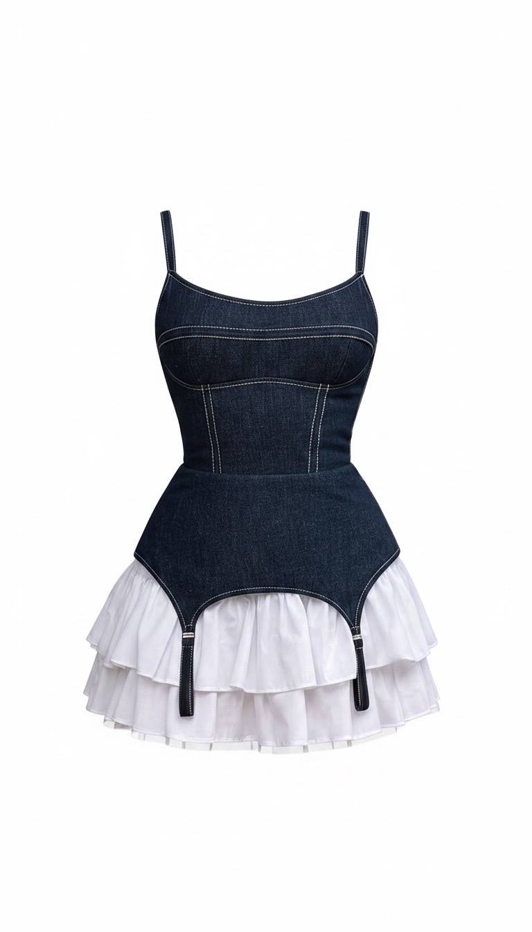 Set of denim top and white skirt - Image 5