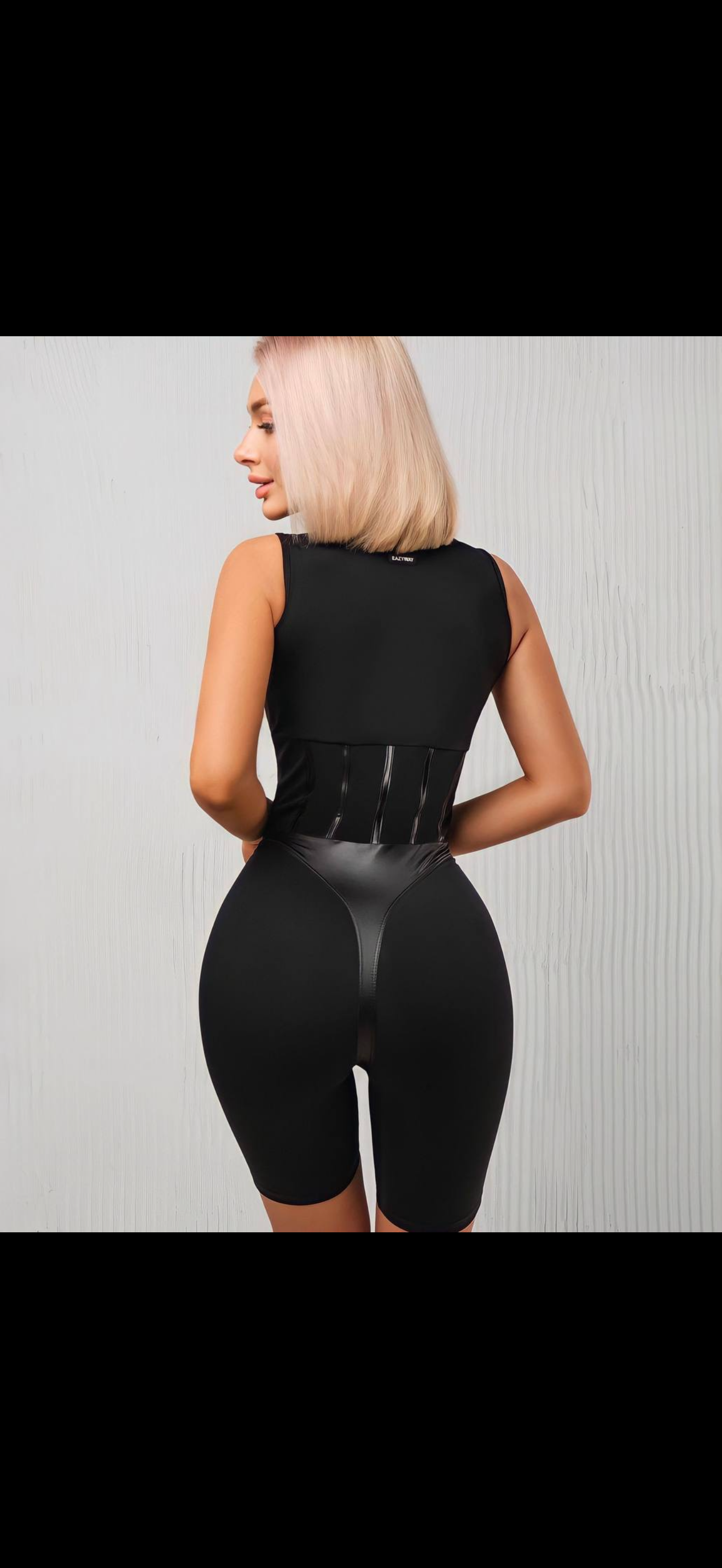 Scuba and leather fabric short jumpsuit - Image 2