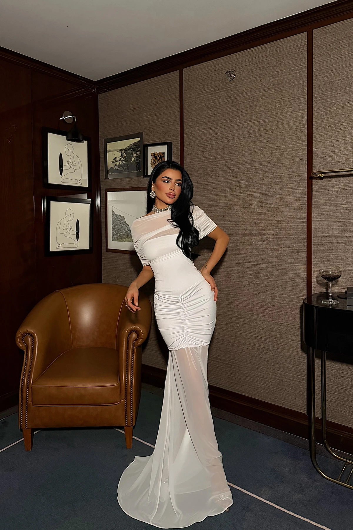 Tulle fabric maxi white dress - Image 3