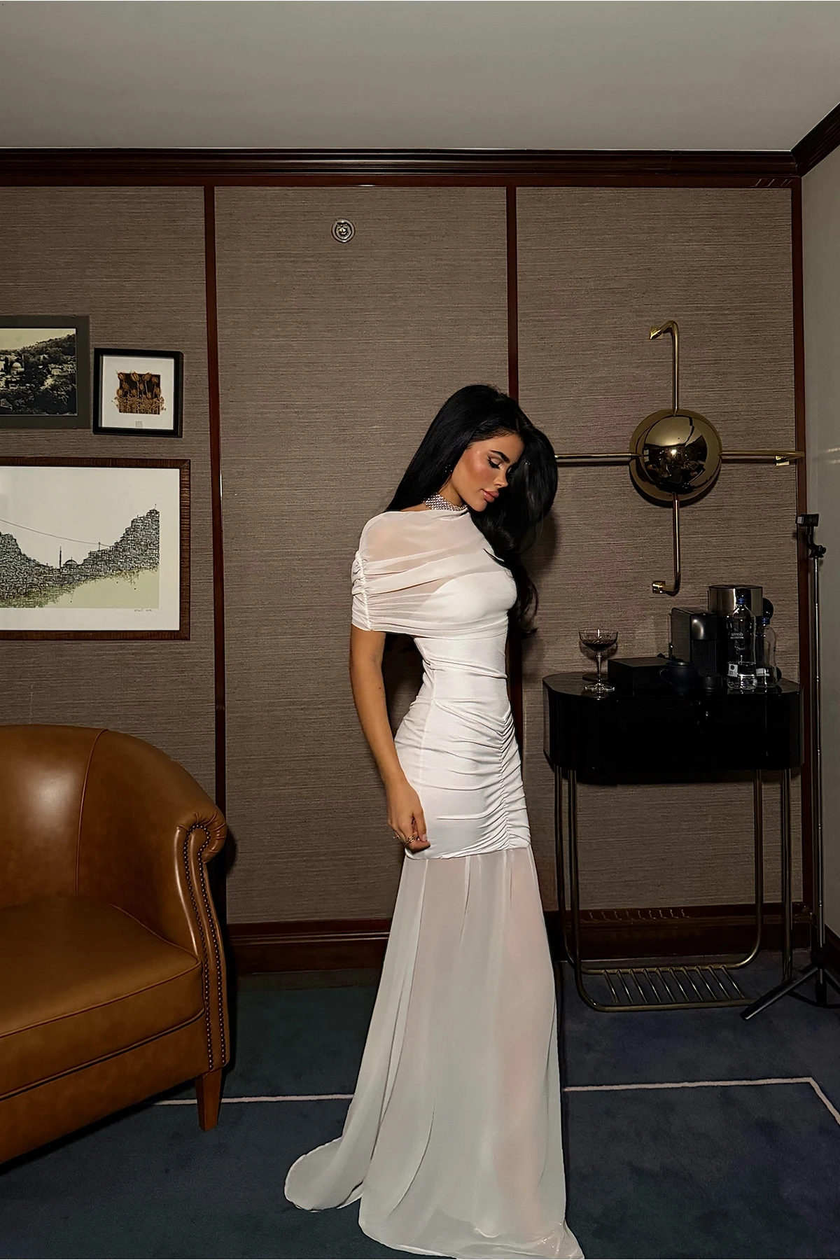 Tulle fabric maxi white dress - Image 2