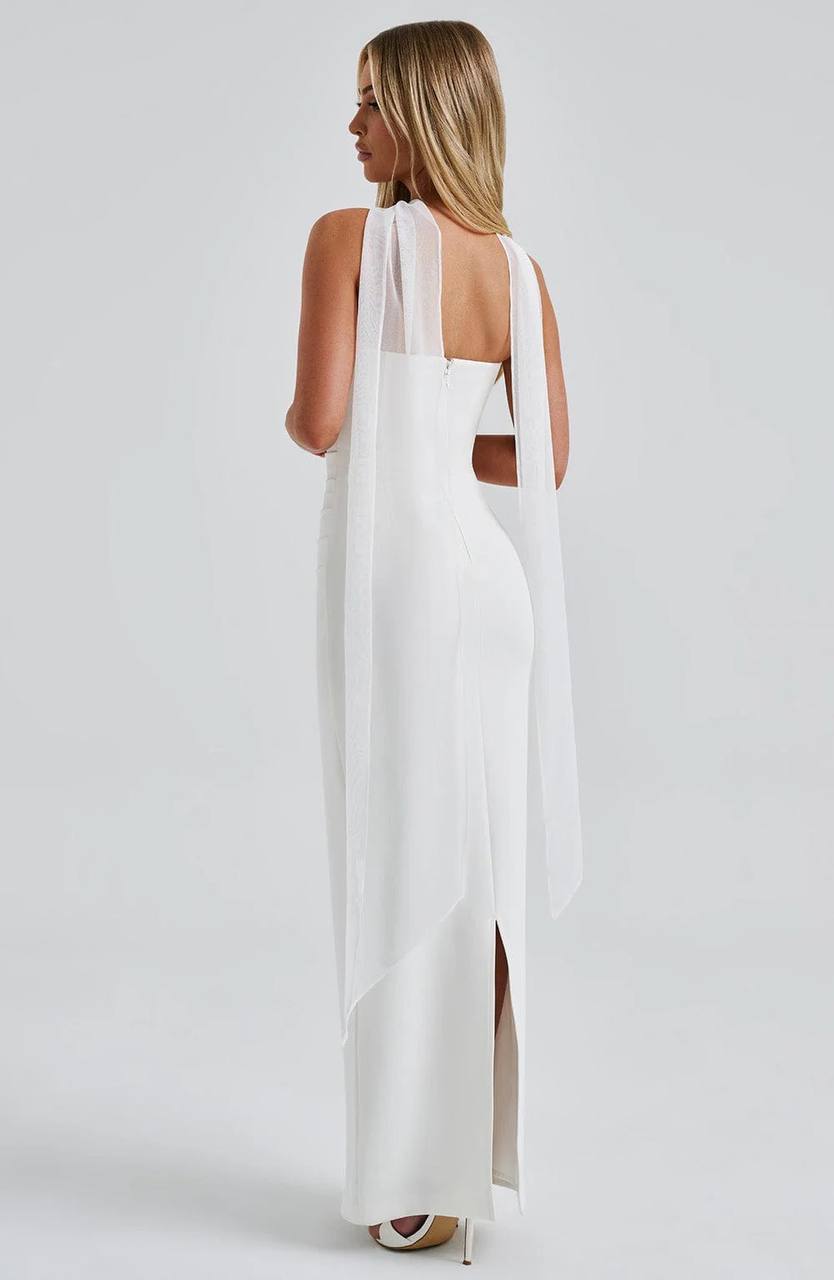 White crepe fabric maxi dress - Image 3