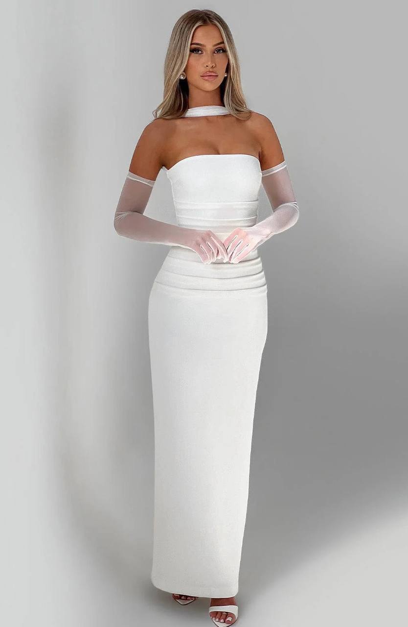White crepe fabric maxi dress - Image 2